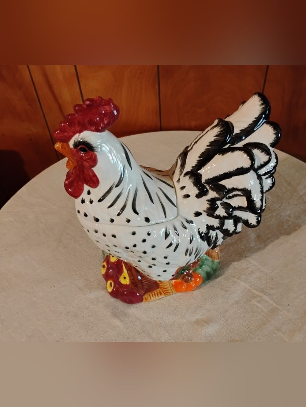 GKRO Large Collectible Rooster Cookie Jar - White and Black Vintage